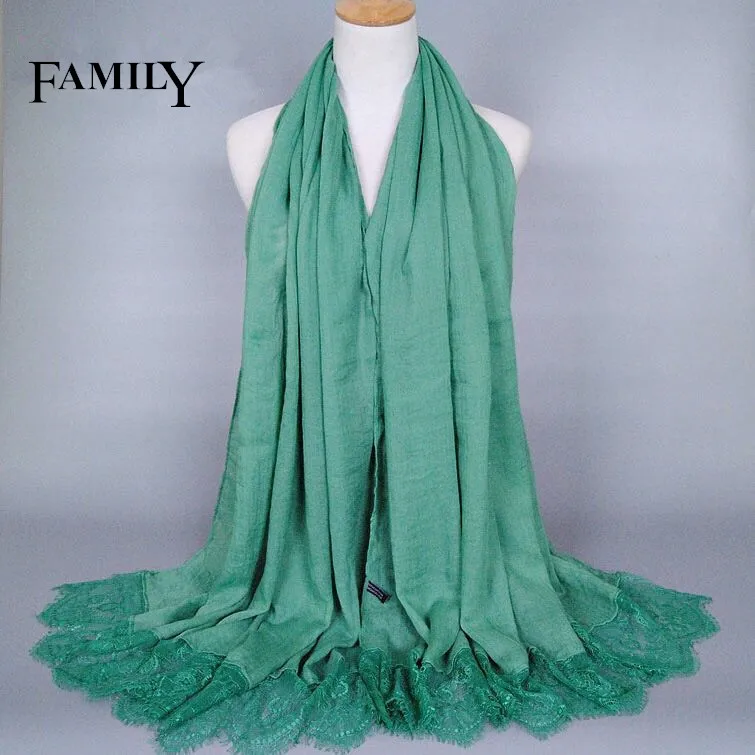 wholesale high quality Cotton short Lace hijab  Women Wrap Head India Muslim Scarf Hijab