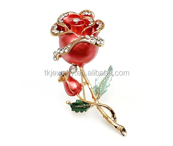 New Design Love  Brooch Rose Enamel Brooches Red flower Pin Jewelry