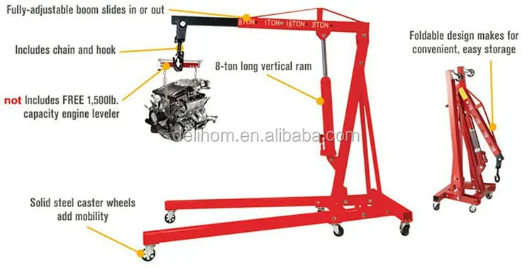 
2 Ton Hydraulic Folding Engine Crane Stand Hoist Lift Jack with Wheels Workshop Hydraulic Use 