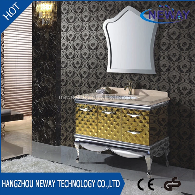 Classic stainless steel marble top bathroom cabinet with mirror