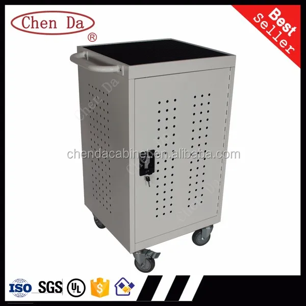 hot sale good quality metal 30 bay laptop charging cart with casters