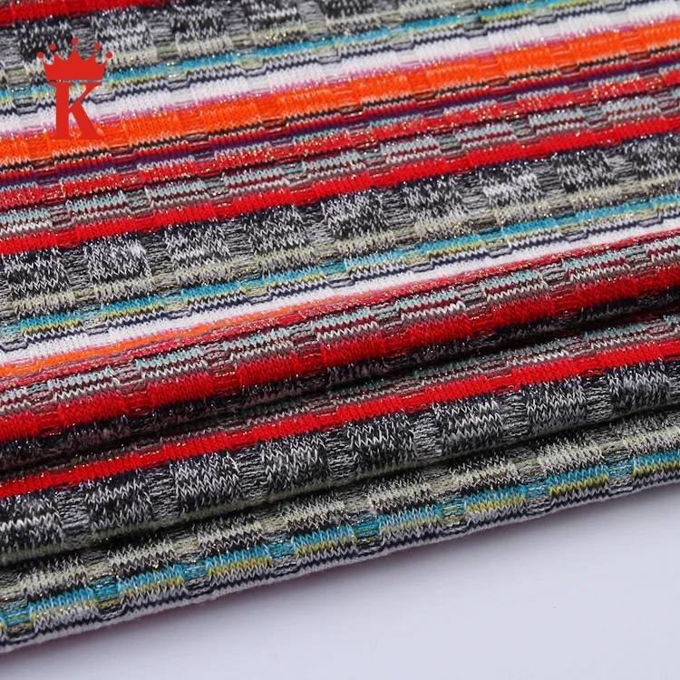 
Beautiful colorful 60%terylene 30%rayon 5%spandex plain strip rib knitted metallic fabric 