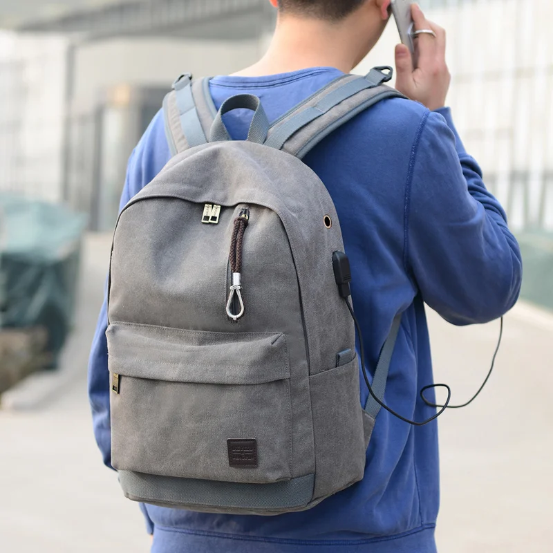 Multi-functional school bag canvas day pack backpack computer backpack with earphone outlet