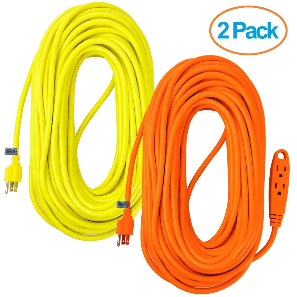 100 Feet 3 Outlet Heavy Duty Extension Cord Outdoor Extension Cord NEMA 5-15 3pin Plug Pvc Jacket Home Appliance Lighted Ends