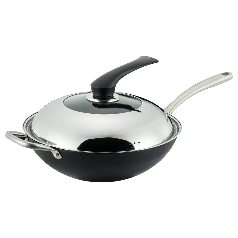 
2019 Hot Sell Chinese Big Black Non Stick Wear Resistant Carbon Steel Wok With Handle 