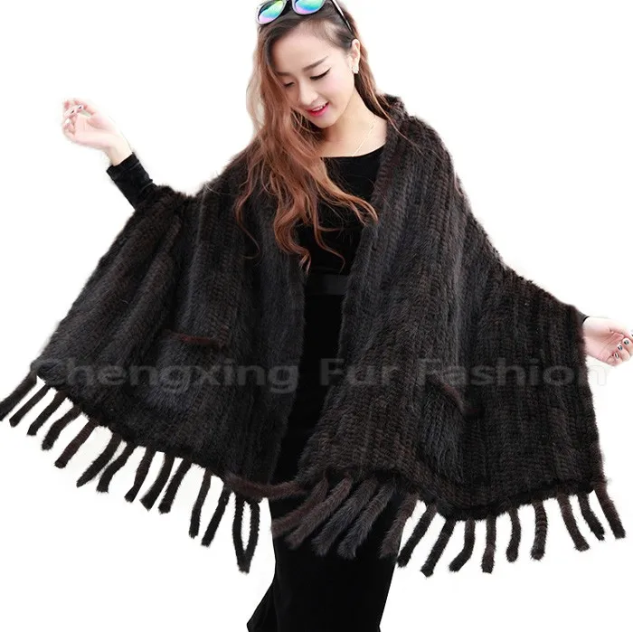 CX-B-M-25C Cheap Hot Sale Woman Winter Knitted Fur Stole wrap Fur Capes Mink Fur Shawls Of All Types