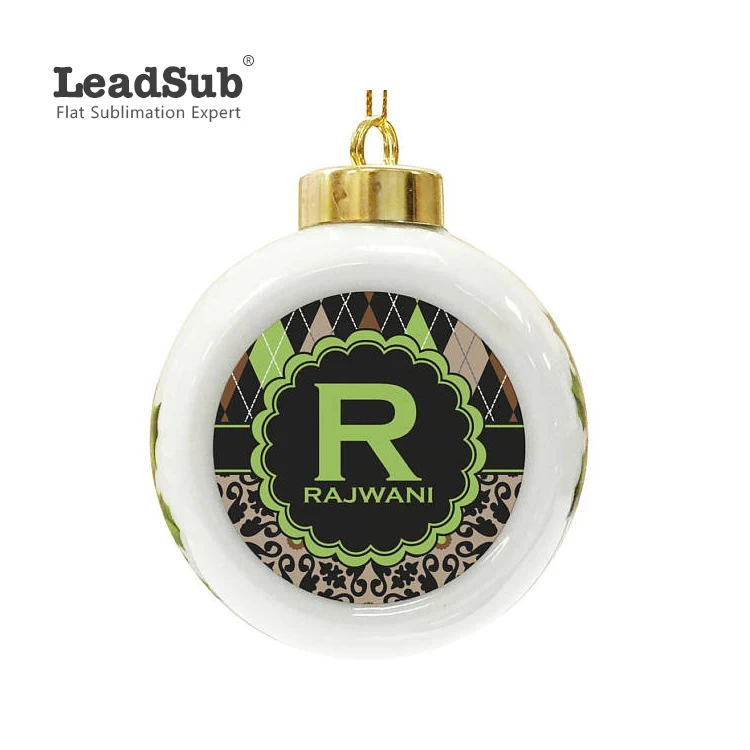 Customized White Roasted Flowers Ceramic Sublimation Tree Hanging Ornament With Printing Christmas Ball