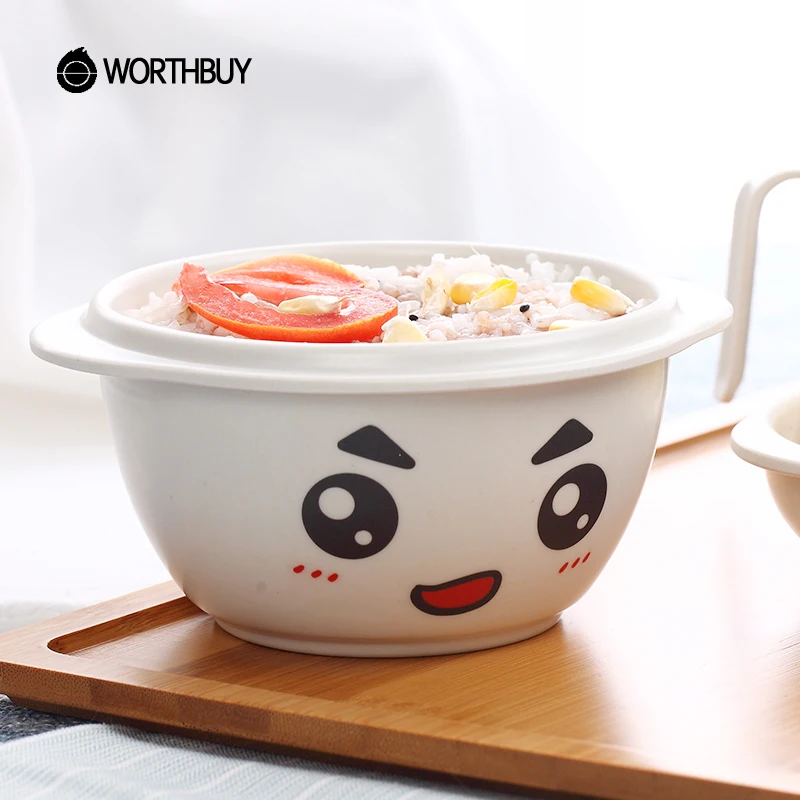 Cute Cartoon Bamboo Fiber Dinnerware Sets Eco-Friendly Kids Tableware Set Assembled Boy & Gril Cutlery School Picnic Set