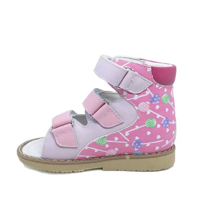 New Arrive kids girls colorful pink pretty walking sandals medical orthopedic flat foot shoes