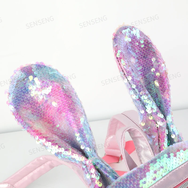 
Holographic cute rabbit ears small shoulders bag sequins tide package Kids school bag 