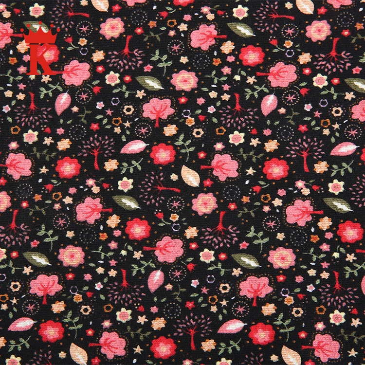 
tree and flower pattern knitted 100% printed rayon fabric in thailand 