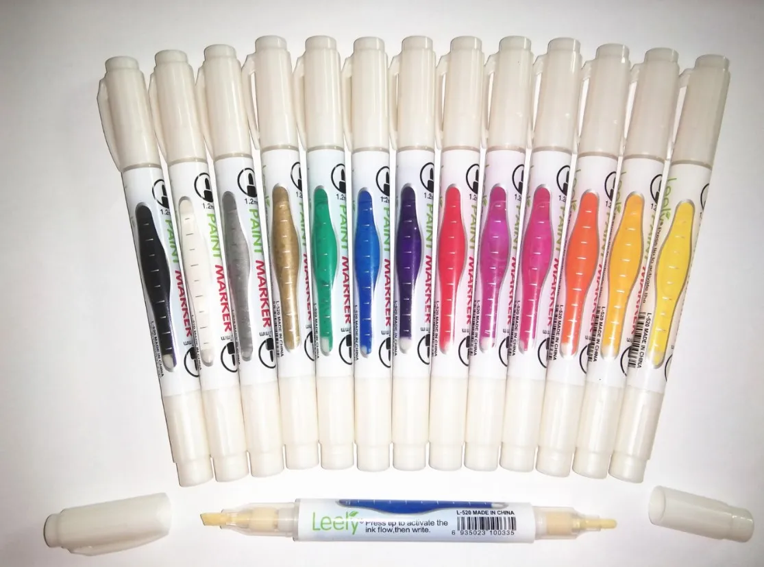 0045W Customized Plastic Barrel Multi-Colors Thick Two Head Acrylic Paint Marker Pens for Metal, Glass, Fabric