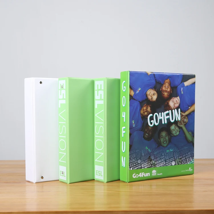 Hot sale office 2 inch plastic pvc 3-hole ring binder a4 size hard cover document files folders printed with pocket custom