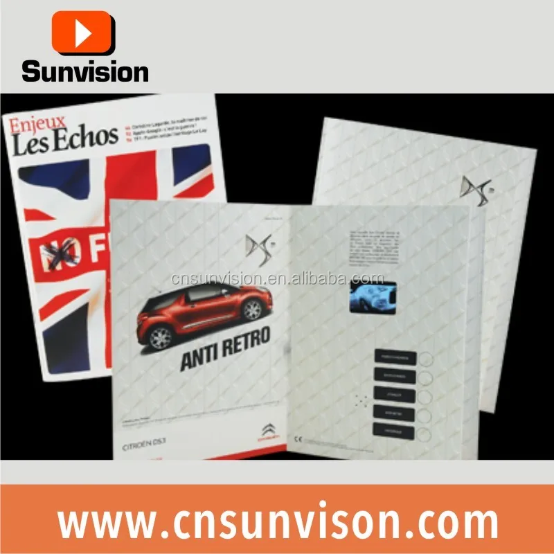 Sunvision accept custom order folded craft paper 7 inch TFT LCD display screen video brochure for advertising