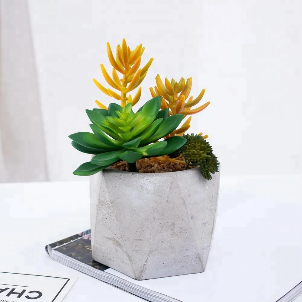 Wholesale succulent factory direct artificial succulent in bare cement flowerpot for decoration