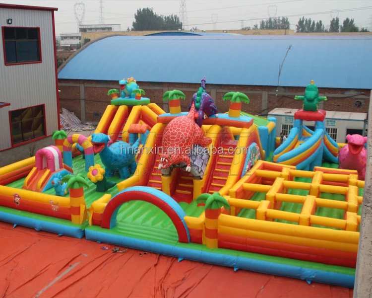 luxury maze playground inflatable dinosaur bouncer with small slide for kids, inflatable playing house tent with arched gate