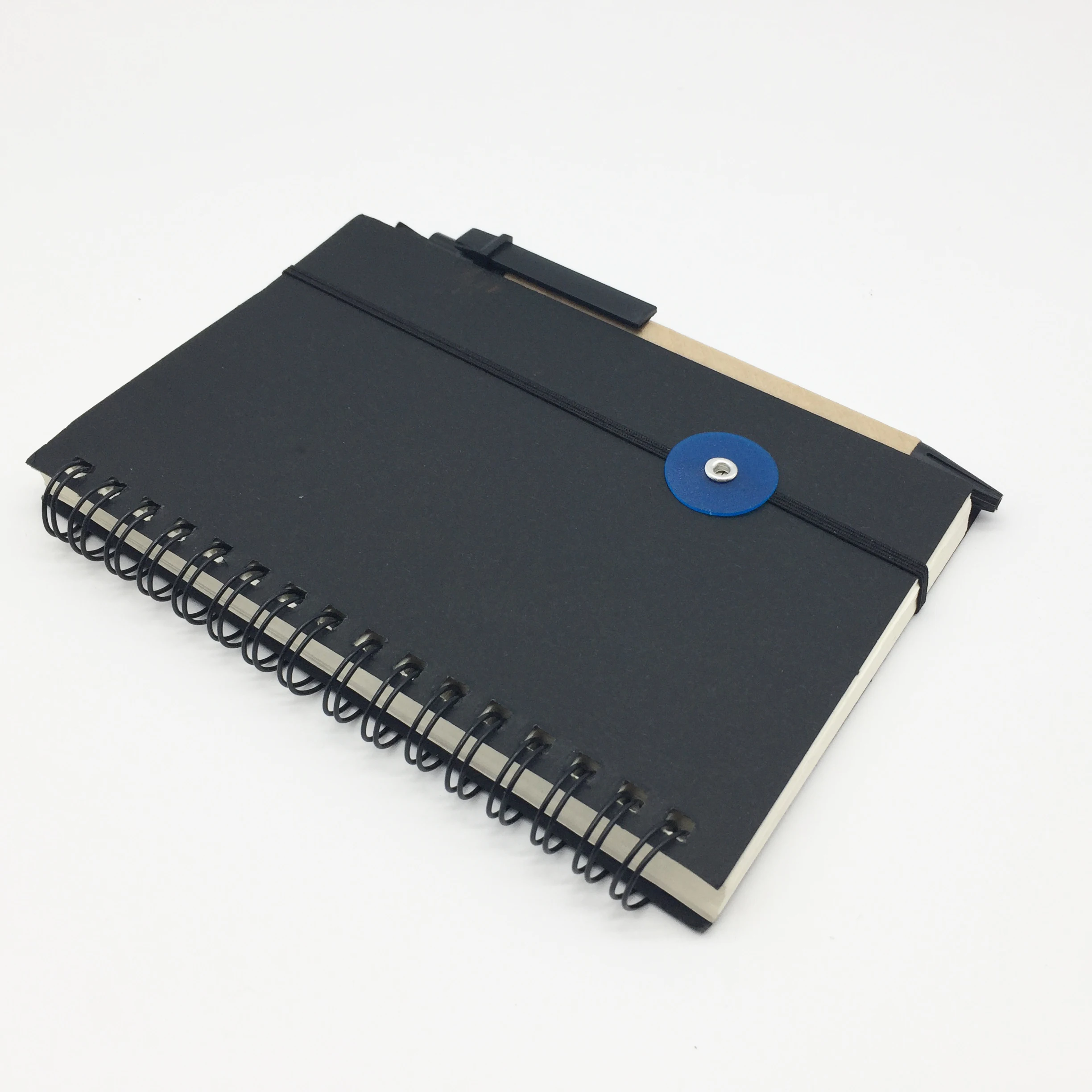 mini size kraft cover spiral notebook with pen,kraft paper notebook