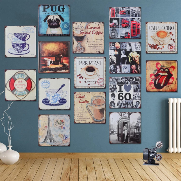 2018 popular 30x30cm vintage tin signs hotsale retro poster metal signs wall decoration for home