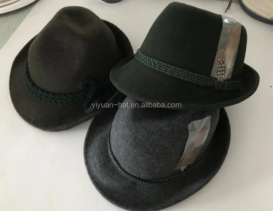 
wholesale feather customized logo factory price wool trilby fedora hat 