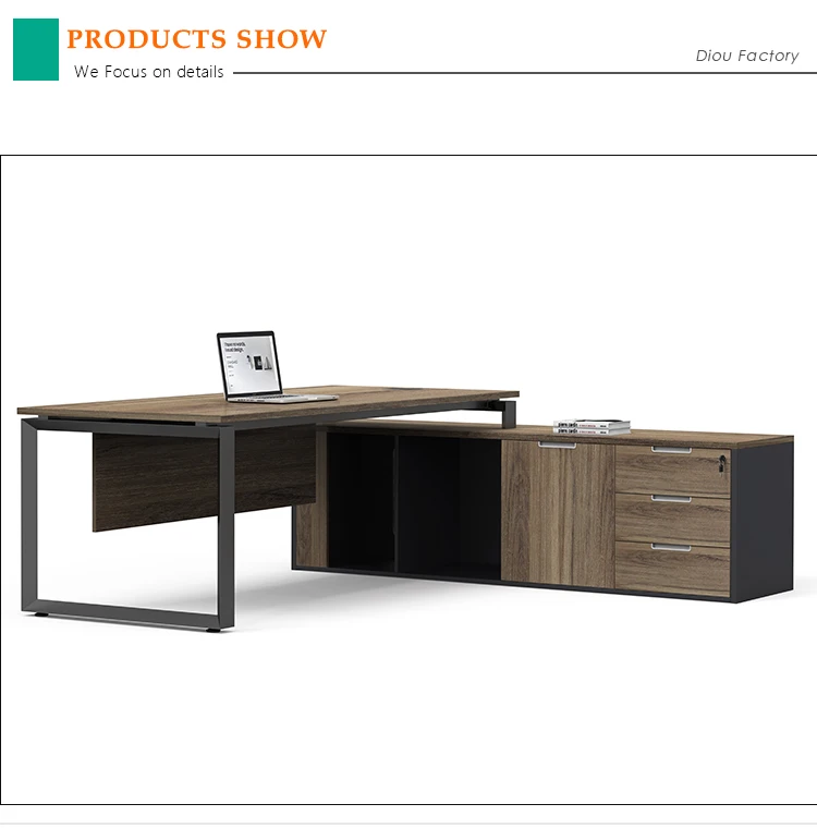 SJ-001 Trilateral Executive Office Desk with metal furniture leg office table