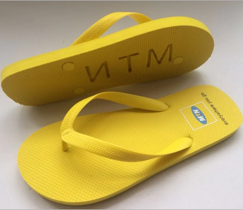 yellow color eva beach sand imprinted flip flops