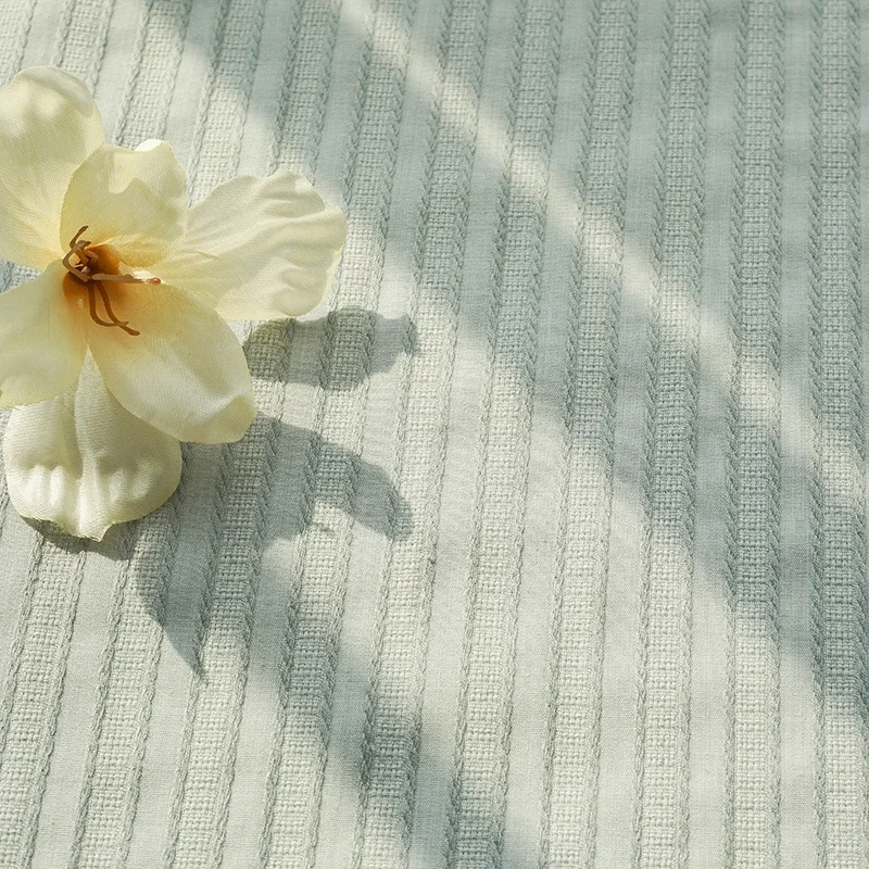 Wholesale plain dyed leno green stripe shirt jacquard weave cotton fabric details