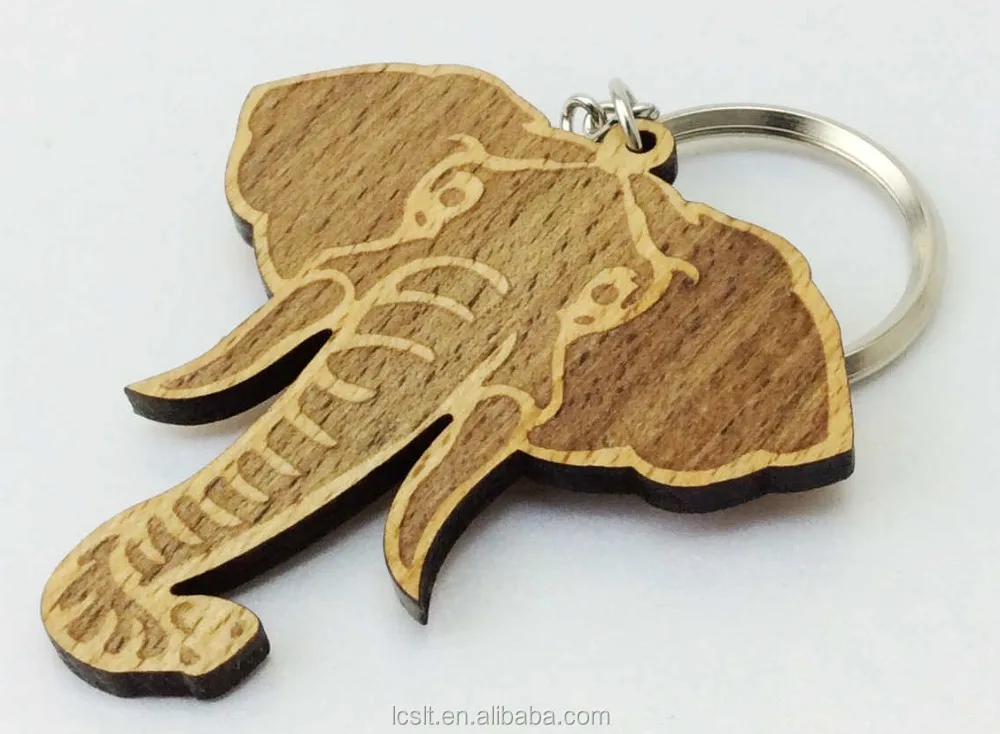 Cheap Custom Laser Engraved Wood Elephant Keychain