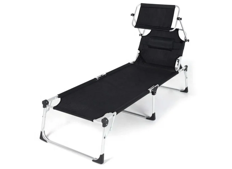 lightweight folding aluminum beach lounge beach sun bed with canopy