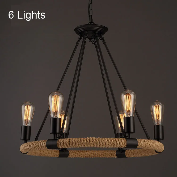 Vintage industrial loft hemp rope pendant lamp