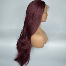 Heat Resistant Fiber Hair Long Wavy Synthetic Wig Chestnut Color Synthetic Lace Front Wigs for Women