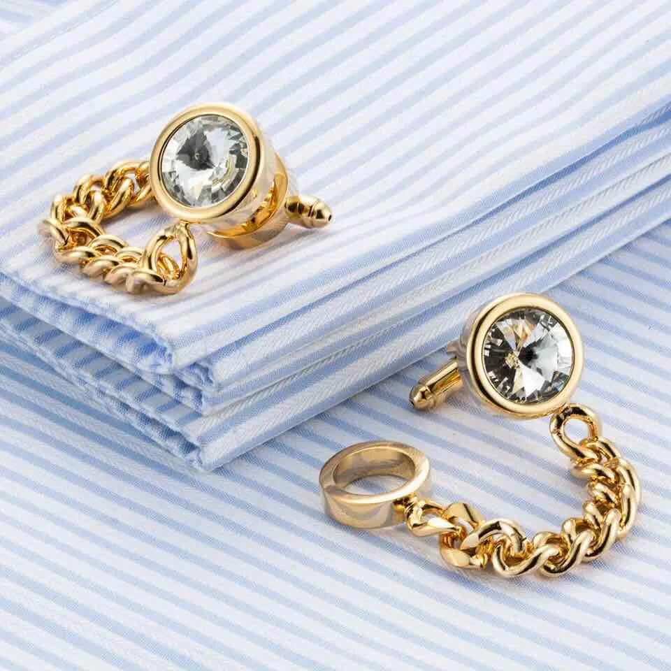 Wholesale Novelty crystal Chain Link Cufflinks with diamond for Men