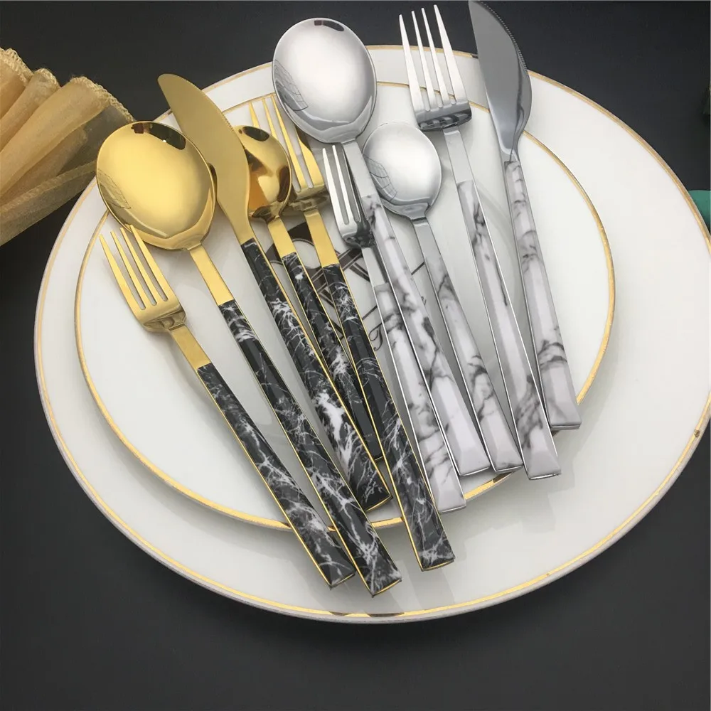 Full tag hotel cutlery tableware for table setting gold Besteck inox cubiertos couverts 24pcs stainless steel dinnerware sets