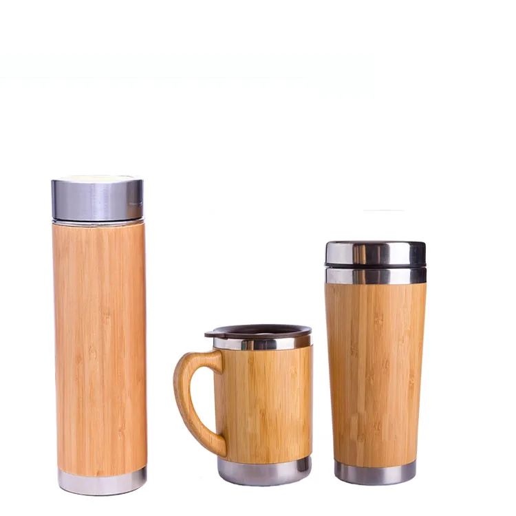 blank bamboo coffee mug stainless steel water bottle wine cup with handle