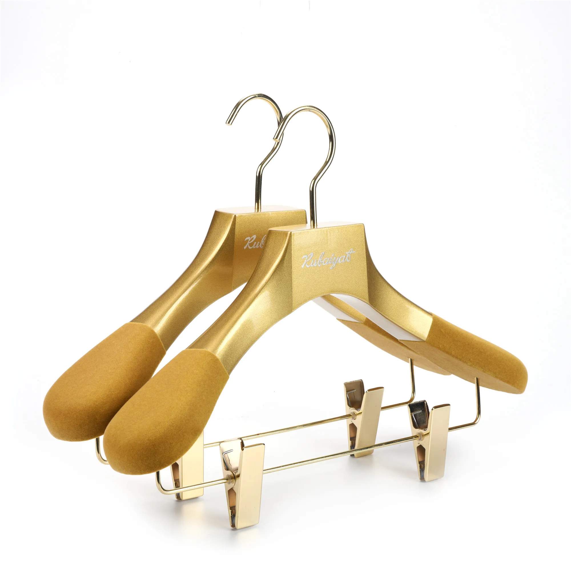 Factory price customized shiny gold  beech wooden wedding dress coat suit hanger