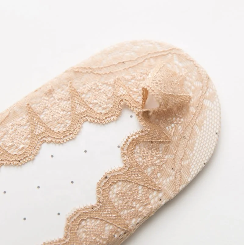 Wholesale Summer women Silica Gel Lace Boat Socks Invisible Cotton Anti-Slip Women Lace Socks
