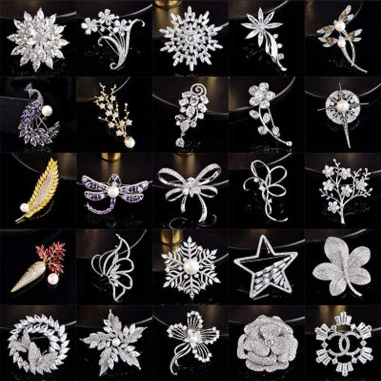 New design custom brooch pin fashion rhinestone multi styles channel brooch pin for women