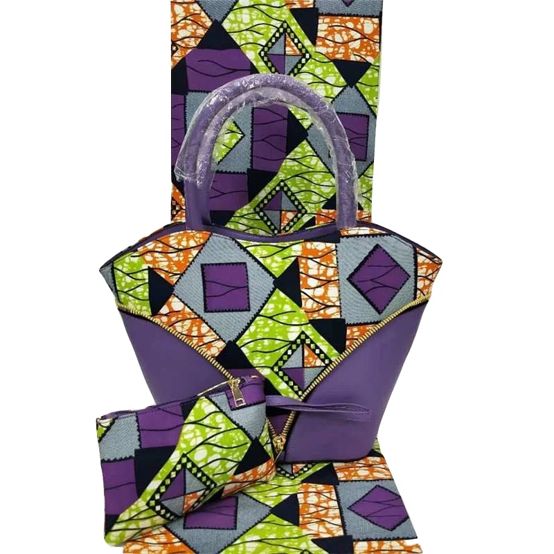 New arrival fashion lady handbag wholesale ankara fabric with matching bag green design wax fabric