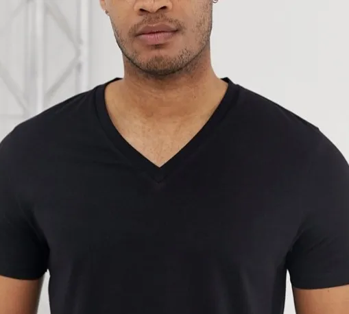 Wholesale Summer Short Sleeve Blank Custom Brand Black Bulk Mens V-Neck T-Shirts