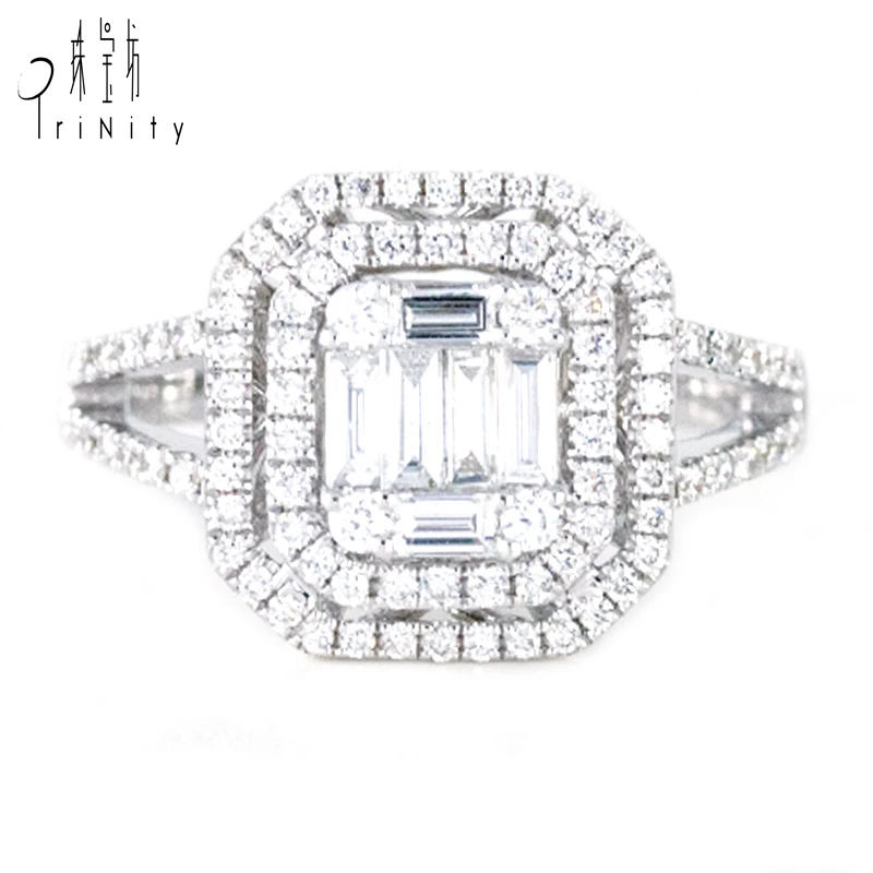 Poland Friendship Design Baguette Cut Natural Diamond Engagement Ring for Teenage Girls Solid Gold Ring 18K Solid White Gold