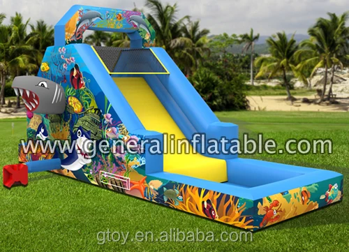 Ocean shark inflatable water slide with pool waterslide pool blow up slide
