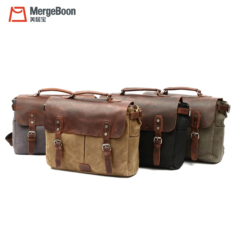 Fashionable waxed canvas laptop handbags and messenger bags for business
