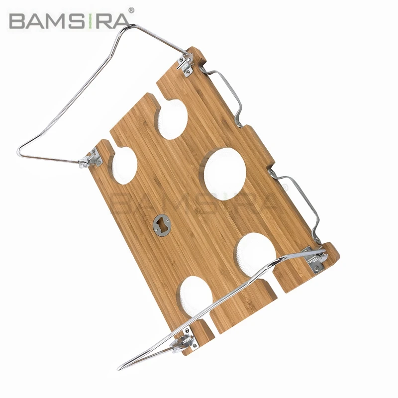 Natural bamboo wine and snack folding beach table, foldable picnic table