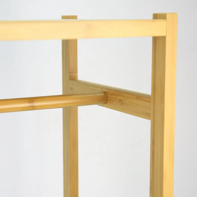 
BAMBKIN Bamboo 2-tier storage coat rack with shoe rack shelves clothes hanger standing with wheel 