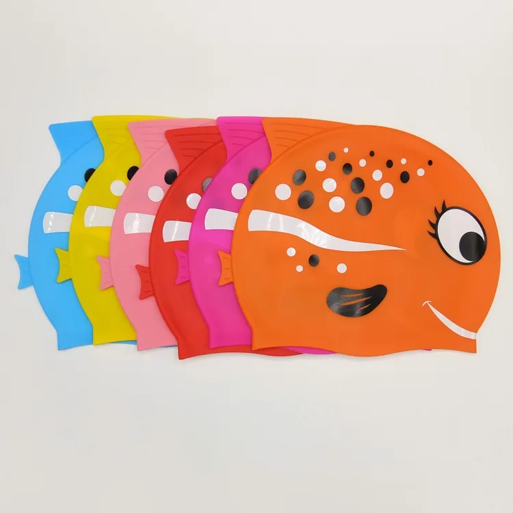 
Multi Styles Fish Shape Kids Size Silicone Swim Caps 