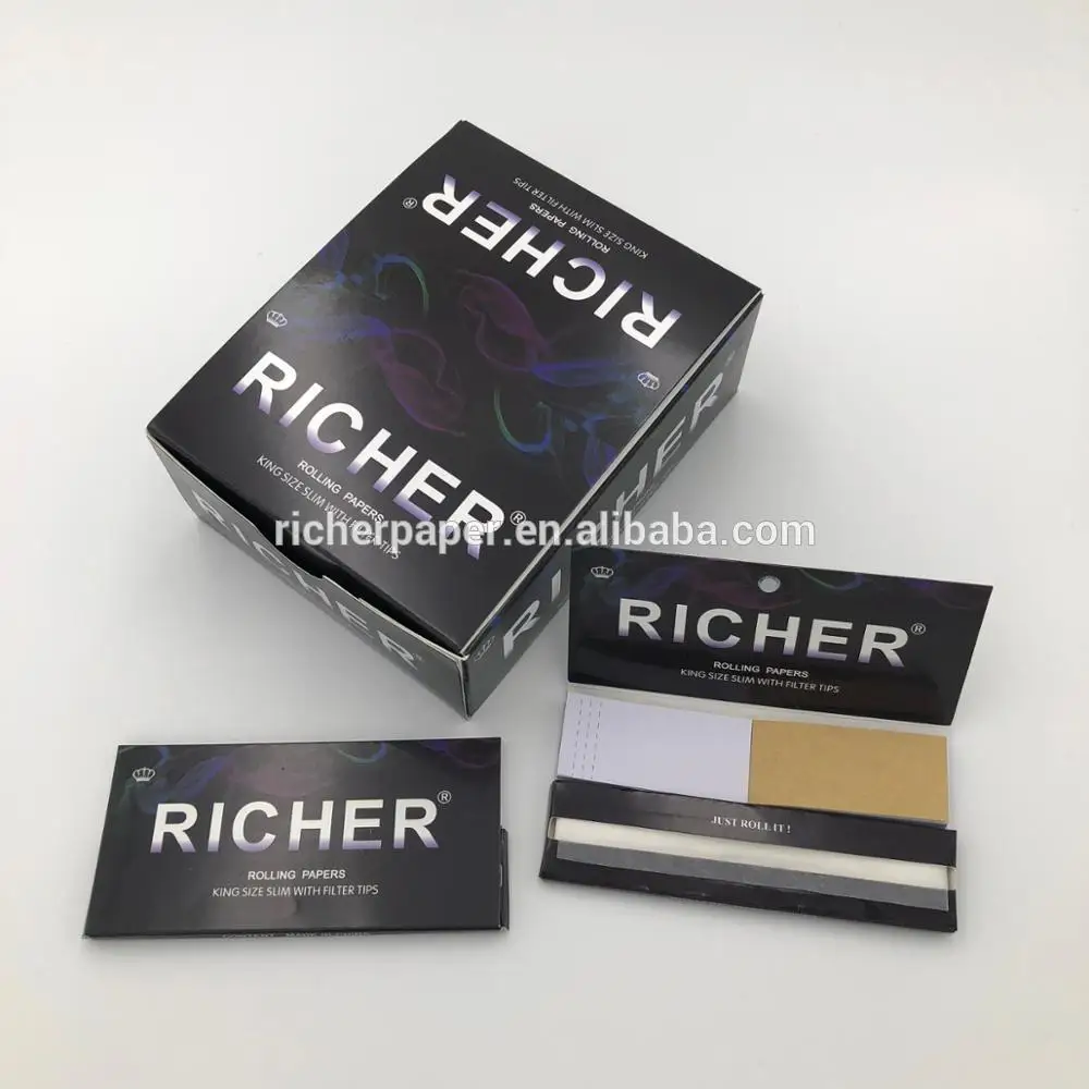 
Your own logo 14 gsm king size slim hemp rolling paper with filter tips magnetic close 