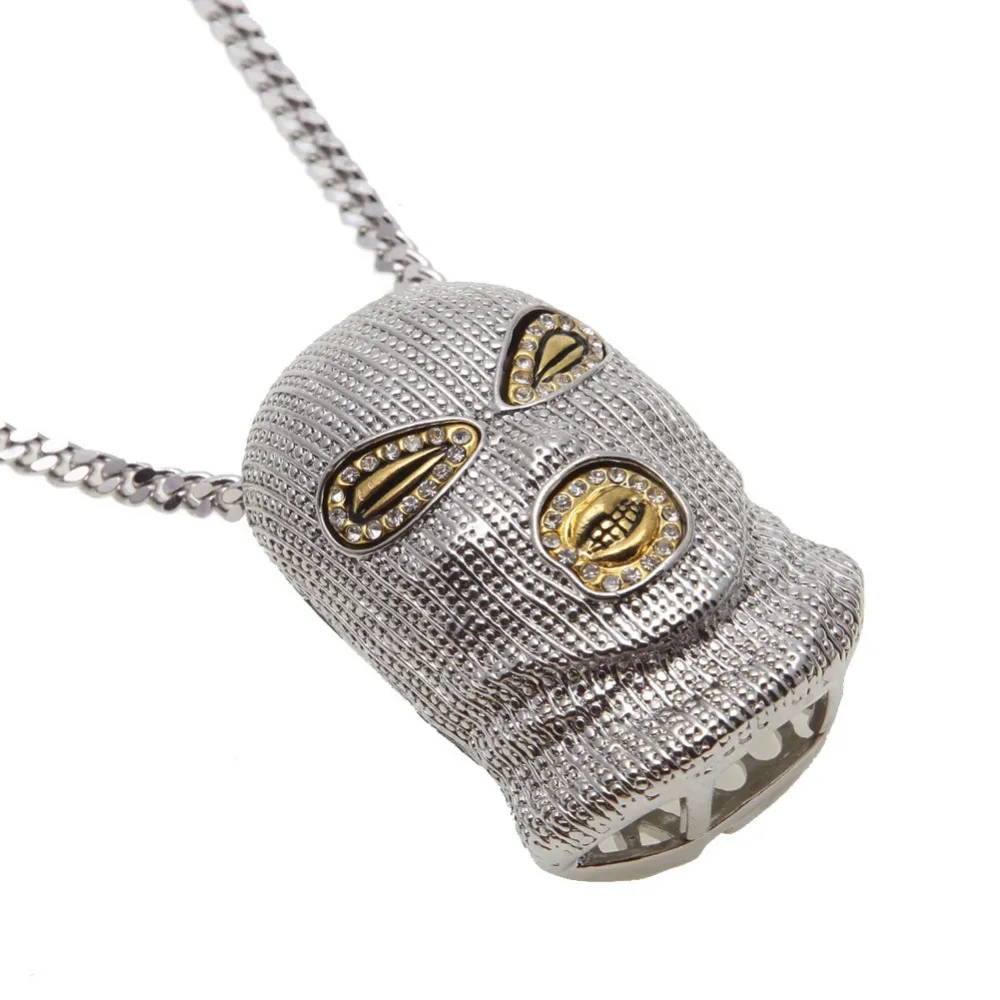 18k Gold Plated Cool Hip Hop Jewelry Wholesale Skiing Pendant Necklace Ski Gold Headgear Pendant