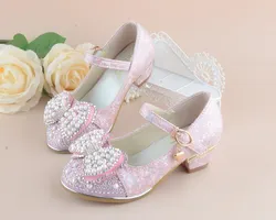 Новинка 2019, туфли на высоком каблуке для девочек, корейские детские туфли принцессы из говяжьих сухожилий, модные Аутентичные