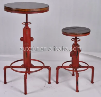Industrial Bar Table with Swivel Adjustable Height Mechanism in Wire-Brushed Nutmeg