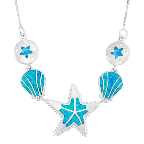 Wholesale Jewelry For Christmas Gift Starfish and Shell Opal Pendant 925 Silver Jewelry Necklace