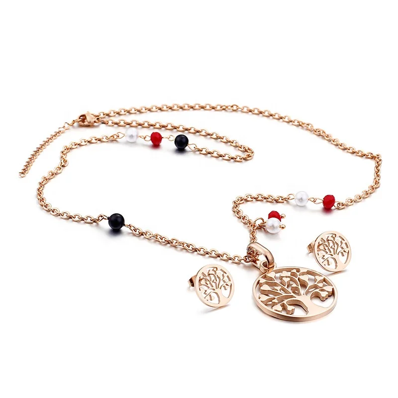
Most Popular Ladies Fashion Jewelry Set Tree Of Life Necklace And Earring Set In Gold 